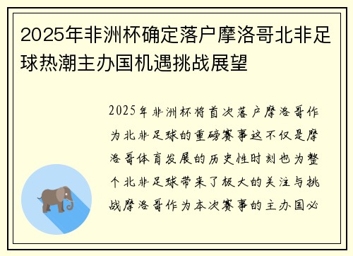 2025年非洲杯确定落户摩洛哥北非足球热潮主办国机遇挑战展望 2025年非洲杯确定落户摩洛哥北非足球热潮主办国机遇挑战展望